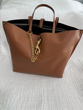 Rebecca Minkoff Megan Cognac Leather Tote with Gold Chain Accent